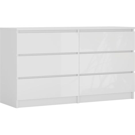 Commode 6 Tiroirs : Blanc Mat / Blanc Brillant, 138 × 39 × 79 cm (1/5)
