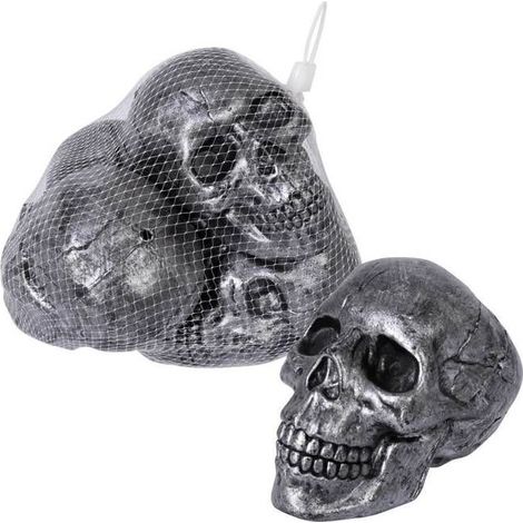 Objets décoratifs - PTIT CLOWN - Crâne métallisé - 12 cm - Gris - Lot de 4 (1/5)