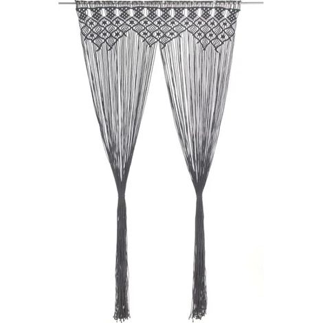 Rideaux à pompons en coton gris anthracite, 140 x 240 cm (1/5)