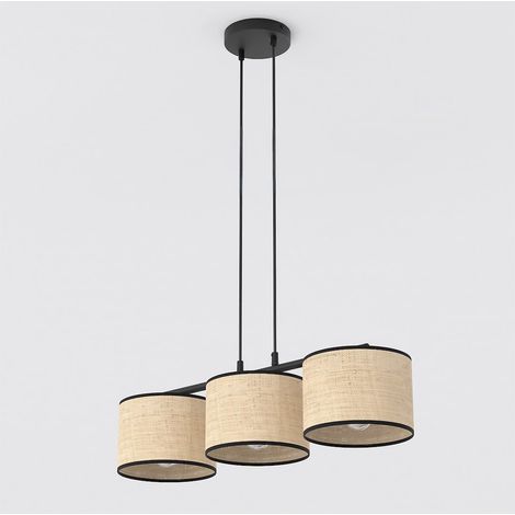 Lampada a sospensione Eco in acciaio nero e rattan