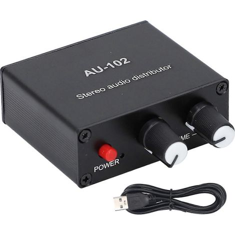 Répartiteur actif 2 voies (1 entrée, 2 sorties), mini-amplificateur, connecteur jack 3,5 mm, réglage du volume séparé (1/4)
