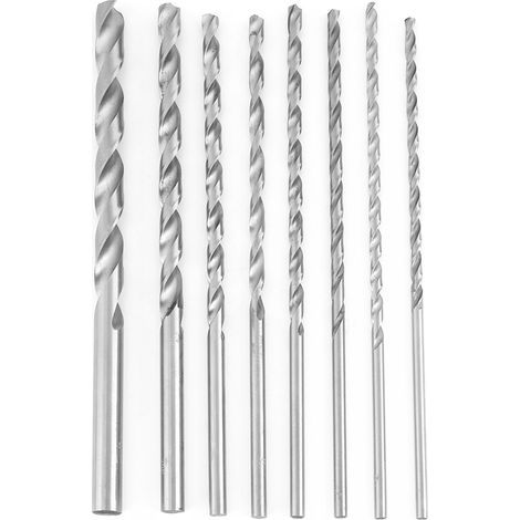 8 pièces Mèches à Bois Extra Longues en Acier Rapide, Tige Droite 4-10mm pour Perçage Profond (1/5)