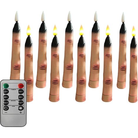 Bougies sans flamme Halloween, Lampes à Doigt Horrifique avec Télécommande, Lot de 10 Bougies coniques, pour Maison Hantée. (1/5)