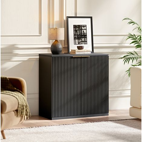 Buffet de rangement 80x40x80 cm noir en MDF avec 2 portes et façade rainurée (1/5)