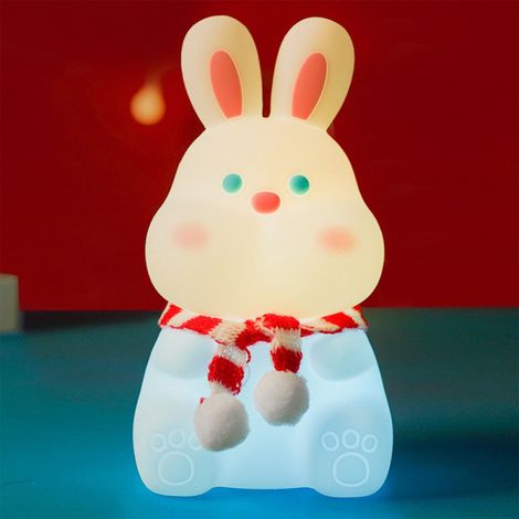 Veilleuse lapin à 3 niveaux d'intensité lumineuse réglable, rechargeable, en silicone, idéale pour la chambre à coucher. (1/5)
