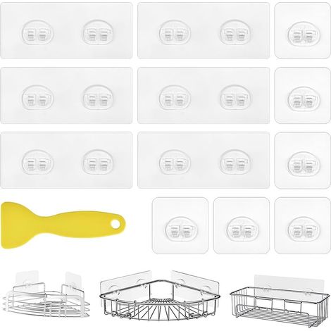 12 Pcs Crochets Adhésifs de Rechange pour Étagère de Douche Crochets de Suspension pour Étagère de Douche Crochets Adhésifs pour Étagère de Douche Étanche pour Étagère d'Angle Porte-savon (1/5)