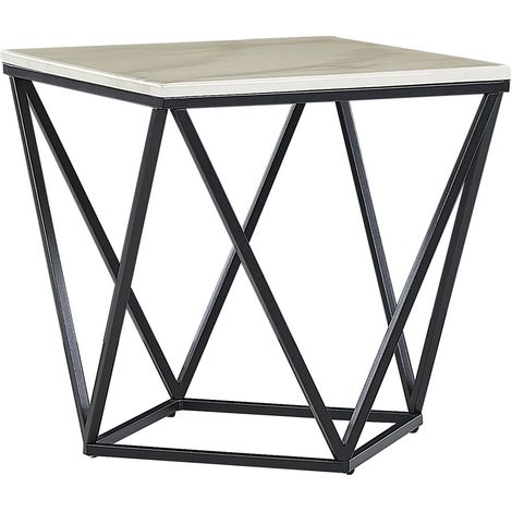 Table Appoint à Plateau Carré Effet Marbre Blanc et Pied Noir 50 x 50 cm Pour Interieur Glamour Ou Moderne Beliani (1/5)