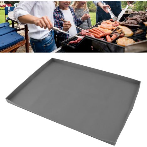 Schwarze Silikon-Grillmatte aus Stein, Reinigungsmatte, Silikon-Grillpfannenabdeckung, 56 cm (22 Zoll), Grau (1/5)