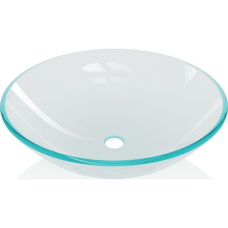 Lavabo verre trempé transparent lavabo vasque évier à poser bain 42 cm transparent (1/3)