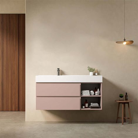 Mobile bagno sospeso 120 cm Rosa Retro Lavabo a Sinistra in Resina Senza Specchio - Fiji Paint Plus (1/4)