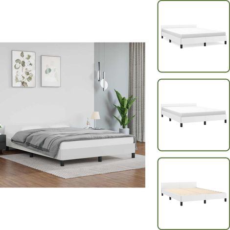 Bettgestell mit Kopfteil ohne Matratze Weiß 140x190 cm - Bettsofa - Kopfteil Bett - Doppelbett - Weißes Bett - Kunstleder Bett (1/5)