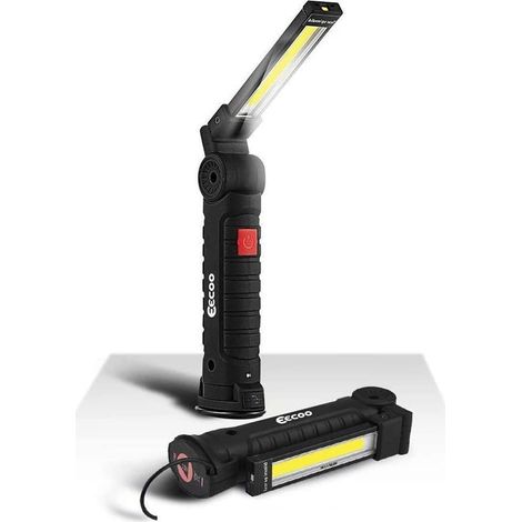 Lampe De Travail Led - 5 Modes D'éclairage - Base Magnétique Et Crochet D'accrochage - Rotative À 360° - Rechargeable Par USB - 1800 Mah - Pour Atelier Garage Auto Camping (1/5)