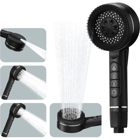 Pommeau Douche Haute Pression,4 Modes et Bouton de Pause, Douchette Douche Anti Calcaire pour Eliminer le Chlore Résiduel(Noir) (1/5)