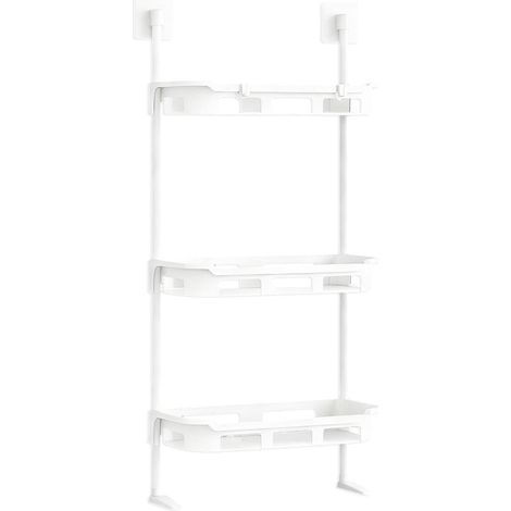 Étagère de rangement multifonctionnelle pour salle de bain, en polypropylène antirouille, blanche, pour shampoing, savon et serviettes. (1/5)
