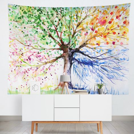 Tenture murale Arbre de vie coloré claire Impression numérique Polyester 200x150cm DIY