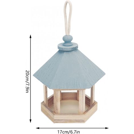 Hängender hölzerner Vogelfutterspender in Form eines hohlen Hauses (1/4)