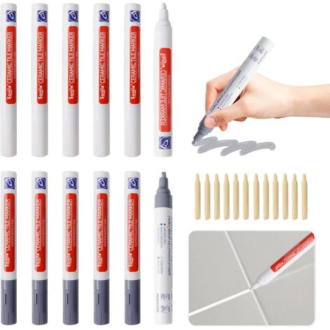 12 Pièces Stylo Joint Carrelage Blanc et Gris Clair avec 12 Pointe de Rechange Stylo de Carrelage à Coulis Marqueur Joints Crayon à Coulis de Réparation Stylos de Réparation Murale pour Murs et Sols (1/5)