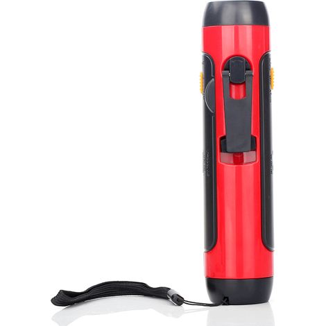 Torcia a LED Dynamo con radio FM e caricabatterie portatile, batteria da 1800 mAh, robusto ABS, distanza del fascio luminoso di 200 m, rossa (1/5)