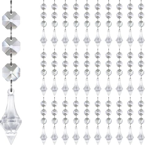 Pendentif Cristal Acrylique - Prisme Hexagonal 40 mm - Perles Octogonales 14 mm - Anneaux Métalliques Argentés 12 mm - Pour Lustres Centrepieces Guirlandes Arbre De Noël - Lot De 30 (1/5)