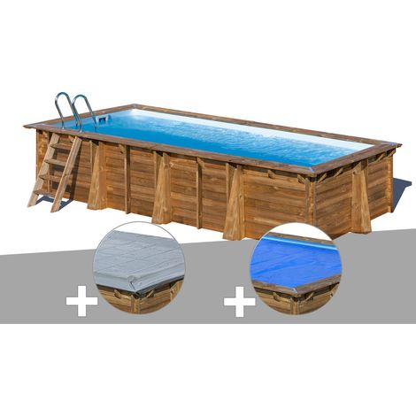 Kit piscine bois Gré Papaya 5,20 x 3,20 x 1,33 m + Bâche hiver + Bâche à bulles