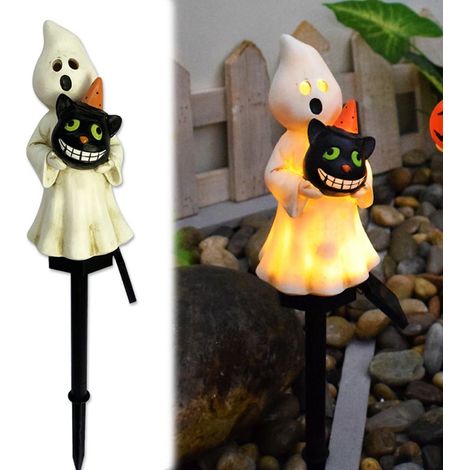 Luminaire Solaire Pour Extérieur - Fantôme Chat Halloween - Marqueur De Chemin Avec Piquet - Étanche - 46 Cm - 1 Pièce (1/5)