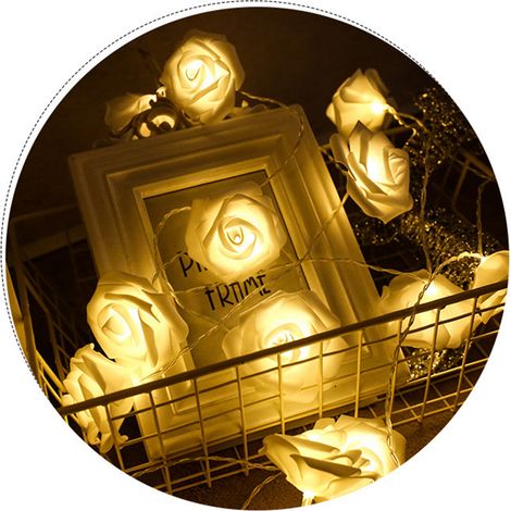 Guirlande lumineuse LED rose artificielle, décoration mariage fête, alimentation par pile (sans piles incluses), 1,5 m 10 lumières blanc chaud, boîtier piles 2 piles constant (1/3)