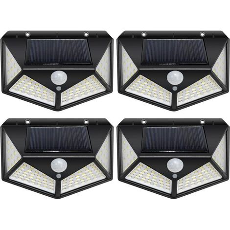 Lot de 4 lampes solaires d'extérieur à 100 LED avec détecteur de mouvement, étanches, alimentées par l'énergie solaire, sans fil, pour jardin (1/4)