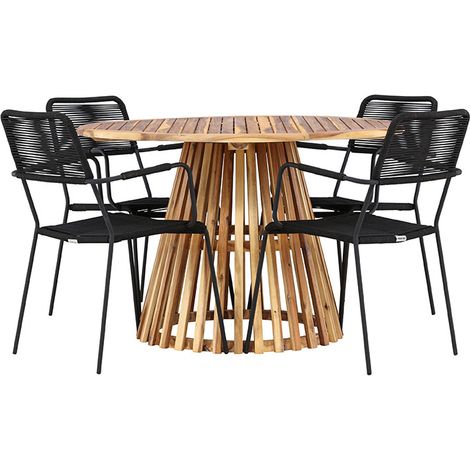 Lumpur set de jardin table Ø120cm naturel, 4 chaises noires. (1/5)