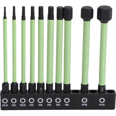 10 embouts de tournevis hexagonaux en acier S2, durables, magnétiques et antirouille, verts, pour visseuse pneumatique. (1/5)