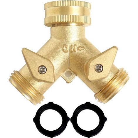 DN20 G3/4 Messing-2-Wege-Ventil – Y-Verteiler für Gartenschlauch – Vierteldrehventil zur Aufteilung der Wasserzufuhr in zwei Ströme (1/5)