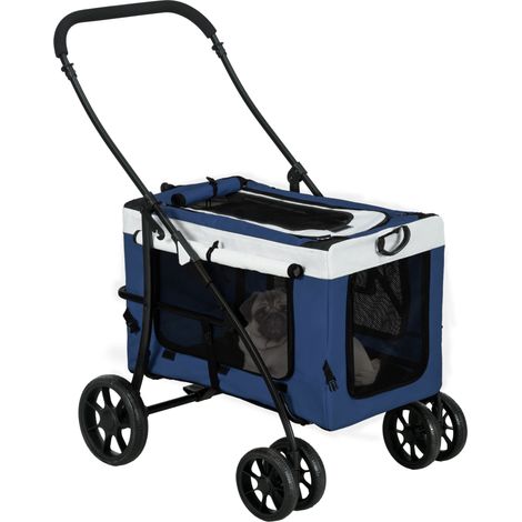 CHICFURN Cochecito para perro 2 en 1 81x58x97,5 cm azul, cesta extraíble y plegable (1/5)