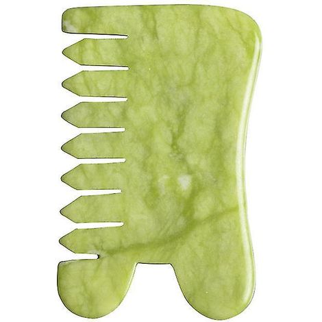 Set aus 2 Gua Sha Massagekämmen aus natürlichem Jadestein für eine entspannende Massage des gesamten Körpers, des Kopfes und der Kopfhaut. (1/4)