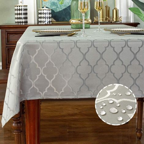 Nappe rectangulaire en Tissu Jacquard damassé, résistante à l'eau et Infroissable, pour Table de Cuisine, Salle à Manger, Table (rectangulaire/Oblong, 132,1 x 177,8 cm (4 à 6 Places), Gris)