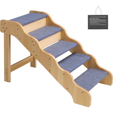 Holz Haustiertreppe, 5-Stufen Hundetreppe für hohe Betten und Sofas, 68 kg Tragkraft, rutschfeste Oberfläche, stabil. (1/5)