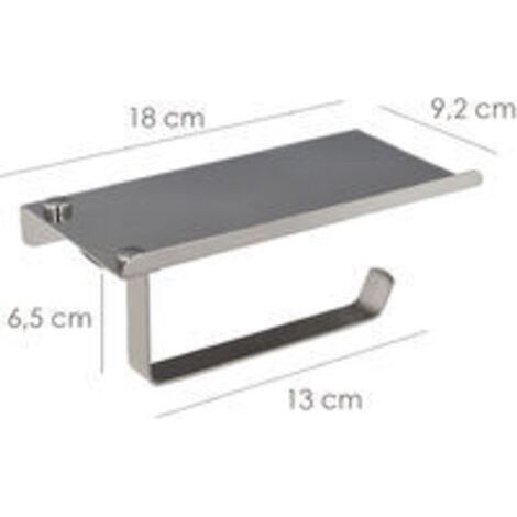 Maurer Toilettenpapierhalter mit selbstklebendem/anschraubbarem, verschiebbarem Regal. Edelstahlfarbe (1/4)