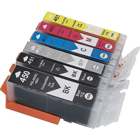 Cartouches d'encre 6 couleurs PGI450 pour imprimantes Pixma MG5440, MG5540, MG5640 et MG6440 (1/4)