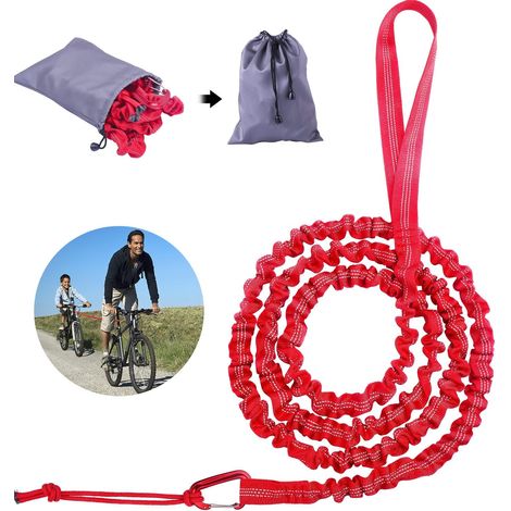 Corde de remorquage de vélo pour Enfants - 3 m - Sangle de remorquage élastique - Charge maximale : 500 kg - Sangle élastique pour vélo VTT ou VTT (Rouge) (1/5)