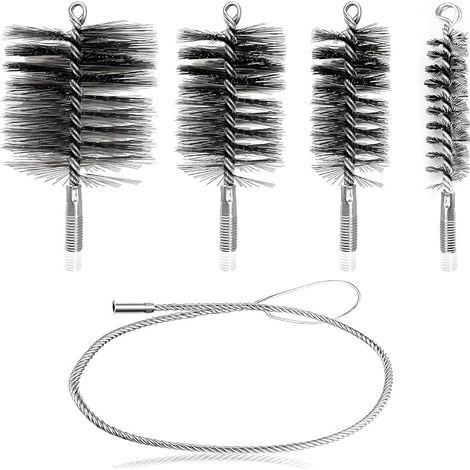 5 Pièces Buche de Ramonage, Kit Ramonage Poêle Pellet Cheminée, Brosse de Rechange, en Acier Inoxydable pour Le Nettoyage des Conduits de Poêle et des Cheminées (150 mm, 80 mm, 50 mm, 30 mm) (1/5)