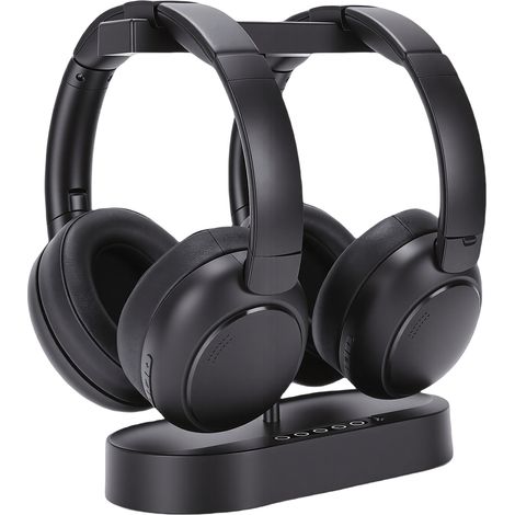 TV Double casque sans fil avec émetteur base de charge Bluetooth V5.4 voix claire faible latence HiFi stéréo confortable pour les personnes âgées (1/5)