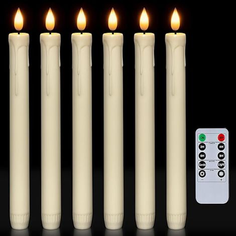 Lot de 6 bougies LED à piles avec télécommande et minuterie, cire véritable, lumière blanche chaude vacillante D (1/5)