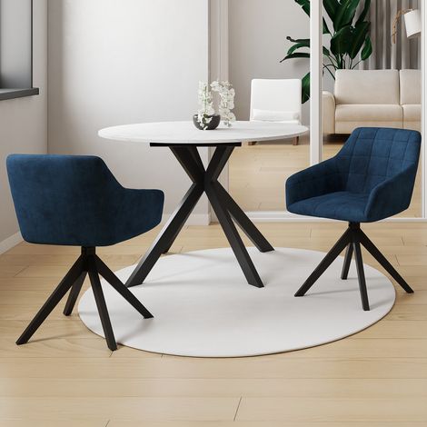 Lote de 2 sillas y sillones de comedor giratorios de terciopelo azul MADY