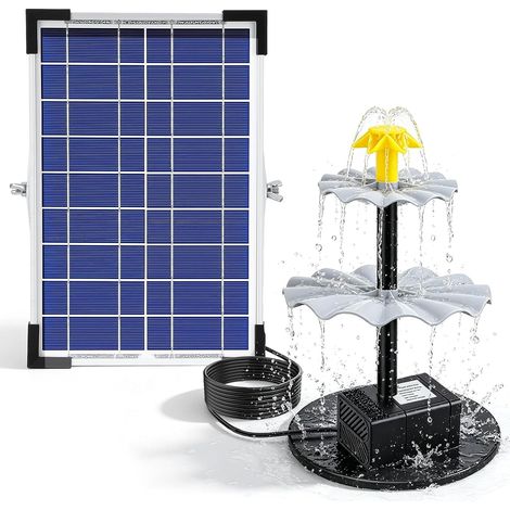 10W Fontaine Solaire, avec Batterie 1500mAh, Pompe Solaire pour Fontaine 250L/h 9 Buses Hauteur 90cm, Kit Fontaine Solaire pour Bassin de Jardin, Piscine, Aquarium, Baignoire à Oiseaux (1/5)