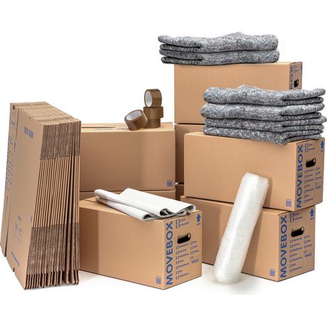 Umzugsset 3-4 Zimmer Wohnung Umzugskartons Packseide Luftpolsterfolie Klebeband Umzugsdecken (1/5)
