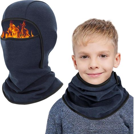 Kinder Sturmhaube Winter 6-14 Jahre, Winddicht Warm Skimaske mit Halswärmer, Marineblau (1/5)