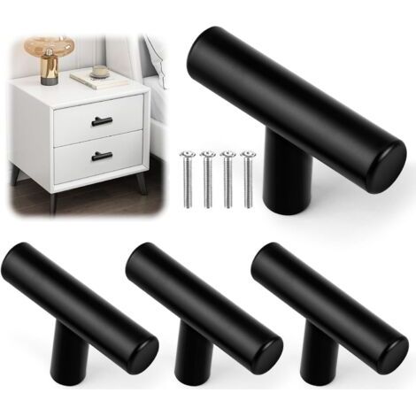Maniglie per mobili in acciaio inox, maniglie per porte, maniglie per cassetti con viti, 4 pezzi neri a foro singolo (1/5)