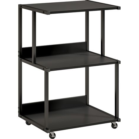Mobile Supporto Stampante 3 livelli 50x40x75 cm con Ruote e Ripiani in Metallo Nero (1/5)