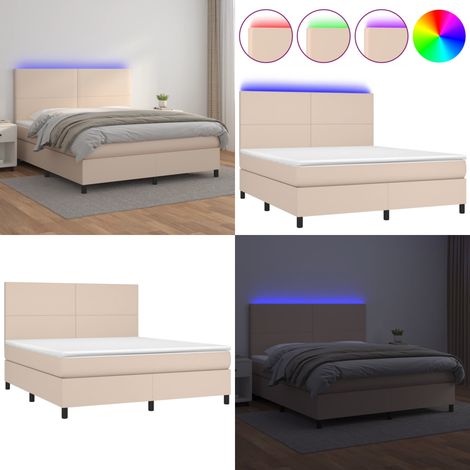 Sommier à lattes de lit avec matelas LED Cappuccino 180x200 cm - Lit Capitonné - Lit Avec Éclairage Led - Lit Double - Sommier Tapissier - Matelas À Ressorts Ensachés - Home & Living (1/5)