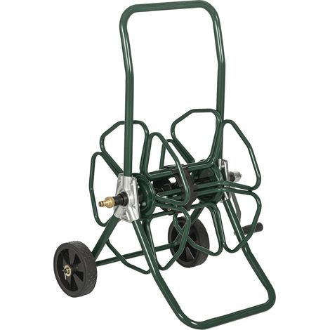 Gartenschlauchaufroller auf grünem Metallwagen, 30 Meter, 16 mm Durchmesser, praktischer Rollwagen