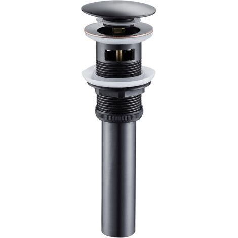 Bouchon de vidange, bouchon de vidange escamotable avec trop-plein, robinet de lavabo finition laiton bouchon de vidange escamotable, conception escamotable pour robinet de salle de bain, lavabo, noir