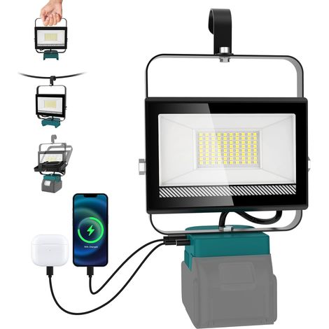 1 Projecteur Led 60W 4500LM, 2 Modes Lumière, Port USB Type C, Pour Chantier Garage Camping